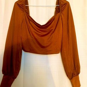 Off the shoulder brown zip up dress shirt